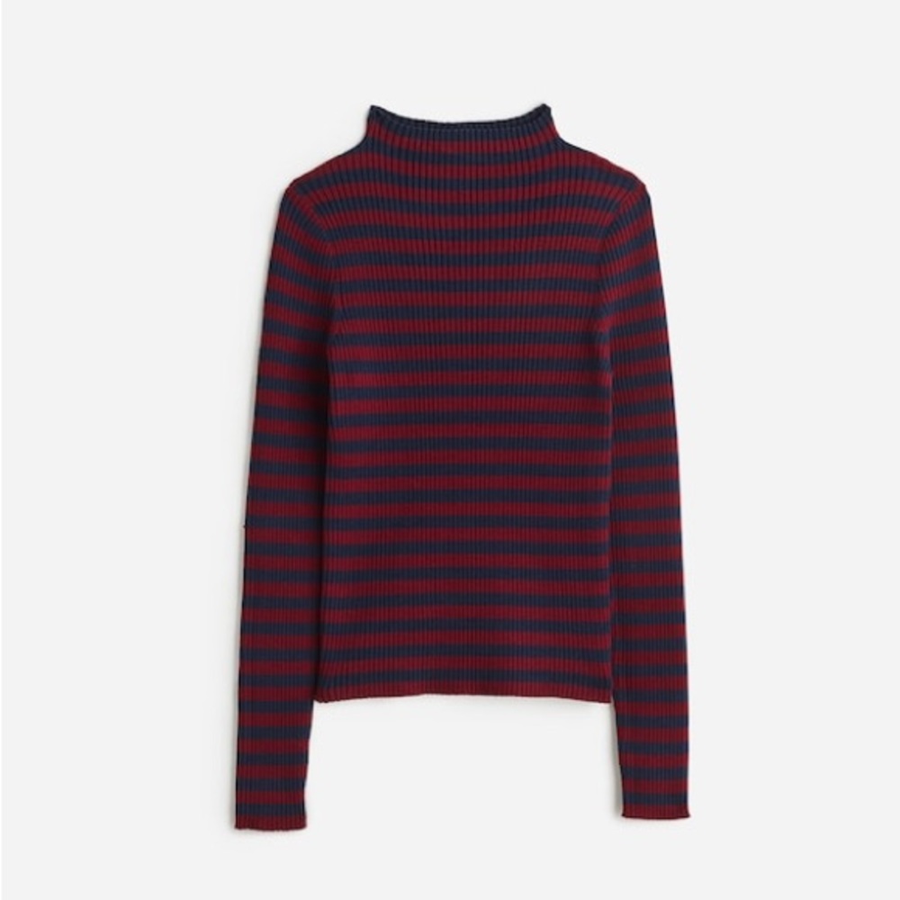 Madewell Cotton Mockneck Stretch Sweater Burgundy & Navy Stripe Small